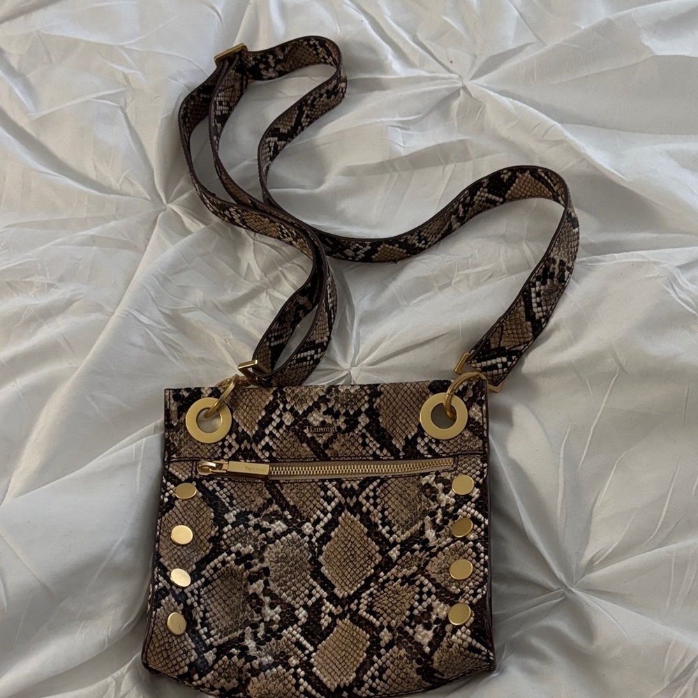 Hammitt Brown Snake Print Crossbody Bag with Gold Accents